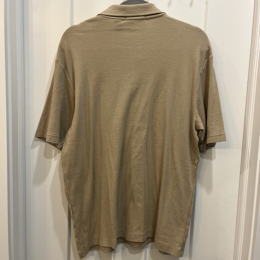 Claiborne Men Tan Textured Ribbed Knit Polo Shirt Size Large Short Sleeve Casual - Picture 5 of 7